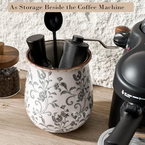 Utensil Holder for Kitchen Counter (Gray Flower Patterns)