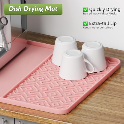 Silicone Coffee Mat with Raised Edges 19" x 12" (Pink / 19" x 12")
