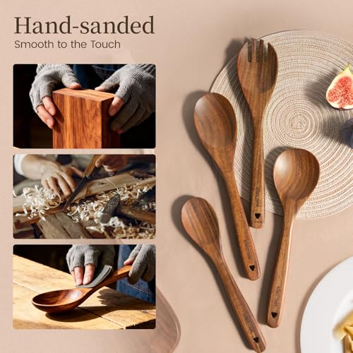 10 PCS Durable Natural Teak Wooden Cooking Utensil Set (10-Piece Set)