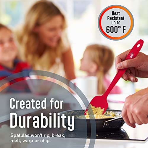 Silicone Spatula Set 4 Pcs Rubber Spatulas Silicone Heat Resistant 600°F (3 Pcs + Tongs Red)