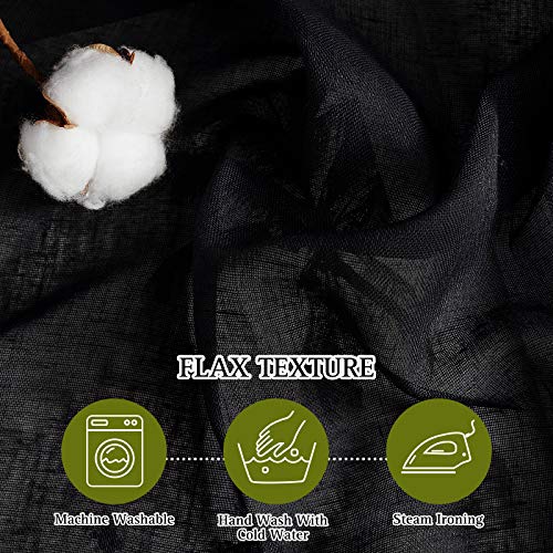 Classic Linen Weave Flax Sheer Window Curtains (52"W x 96"L (Pack of 2) / Black)