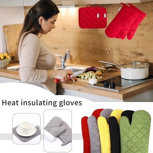 Oven Mitts and Pot Holders Sets (Red)