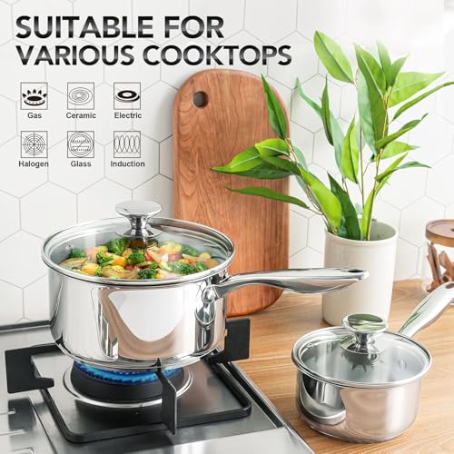 Triply Stainless Steel Saucepan Set with Lids 6pcs (1QT+2QT+3QT)