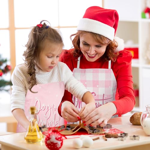 4Pcs Christmas Aprons Pink Xmas Tree Santa Deer Buffalo Plaid Adjustable Kitchen Cooking Aprons for Christmas Holiday Home Party Supplies (Pink Christmas)
