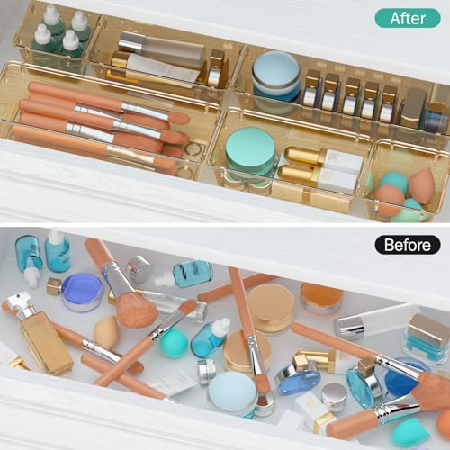 12 Pack Clear Drawer Organizer Set (Champagne / 12 PCS)