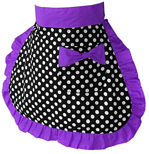 Womens Kitchen Baking Waist Pocket Half Bistro Kitchen Cooking Apron (Purple)