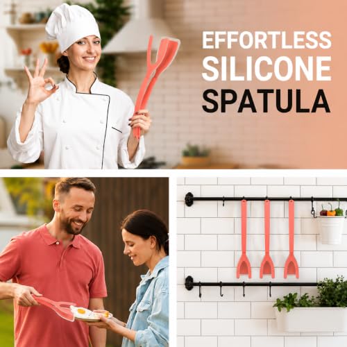 Silicone Egg Flipper Spatula Tongs (Red)