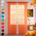 Solid Sheer Rod Pocket Curtain Voile Draperies 2 Panels White Beige Black Grey Coffee 52 Inch Width 84 Inch Long 1 Pair for Kitchen Bedroom Children Living Room Yard (Orange Red / 52"W x 84"L (Pack of 2))