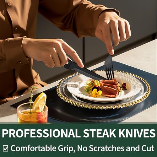 24 Piece Black Silverware Set with Steak Knives (Long Edge)