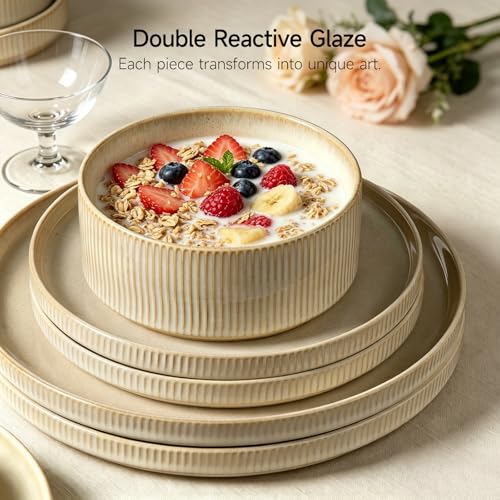 Stoneware Dinnerware Sets for 4 (Beige / 4-Set(12pcs))