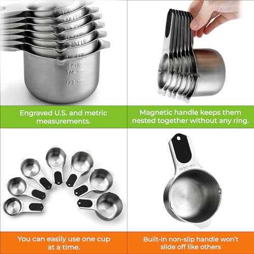 Magnetic Stainless Steel Measuring Cups Set of 7 Patented Black (Black / Magnetic - Set of 7)
