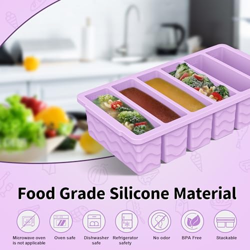 2 Pack Silicone Freezer Trays with Lid (Hibiscus purple（6+2）)