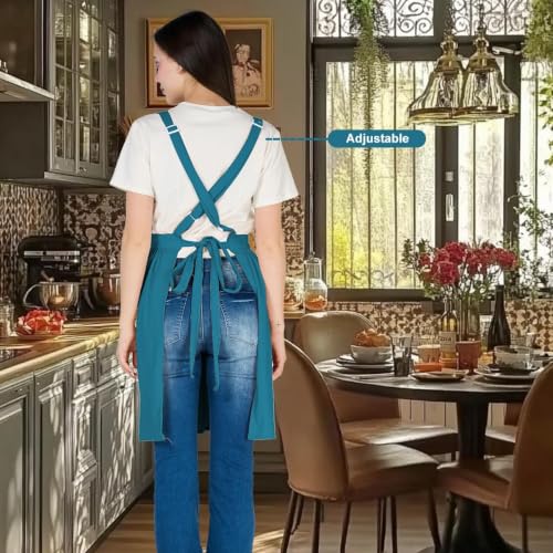 Aprons for Women with Pockets (Cyan)