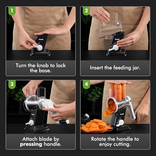 Upgraded Rotary Cheese Grater Hand Crank (Black / 4 Blades)