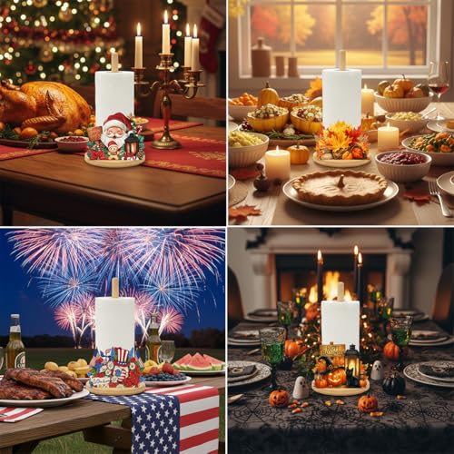 Bamboo Paper Towel Holder with 11 Set Interchangeable Holiday Signs