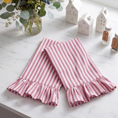 2 Pcs Red Stripe Kitchen Towels Ruffled Dish Towels 18"x28" (Red / Classic Stripes)