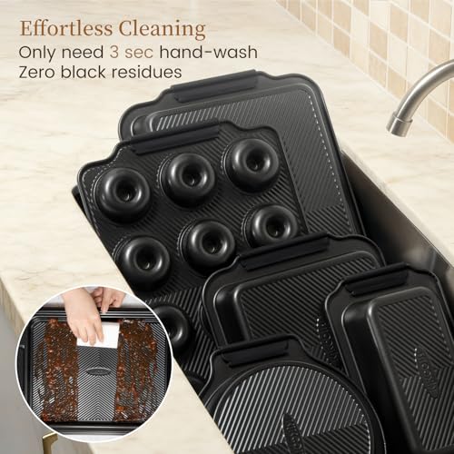 25 Piece Nonstick Baking Pans Set with Large Turkey Roasting Pan (Black)