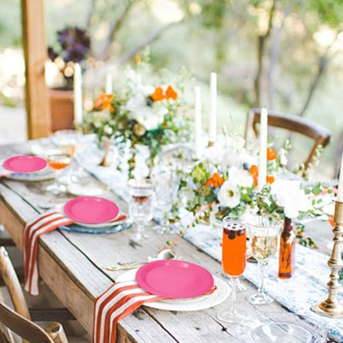 50 Pcs Hot Pink Paper Plates 7 Inch Hot Pink Dessert Plates Disposable Dinner Plates for Baby Shower Bridal Shower Birthday Party Supplies Disposable Paper Plates (hot pink dinner plates / 50 Pcs)