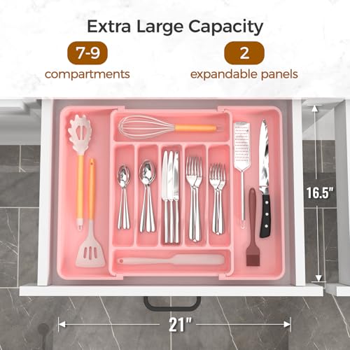 Extra Large Expandable Silverware Organizer (Pink)