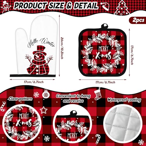 12 Pcs Christmas Kitchen Towels and Oven Mitt Sets 4 Buffalo Oven Mitts 4 Snowman Dish Towels and 4 Plaid Pot Holders Xmas Tree Cooking Accessories for Winter Holiday Decoration Home Baking (Buffalo)