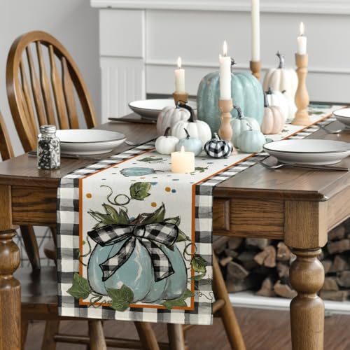210 GSM Fall Table Runner Home Party Decor 13x72 Inch (13" x 72", Table Runner / Black/Beige/Blue)