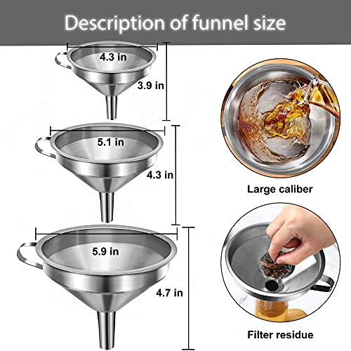 Stainless Steel Funnels for Kitchen Use (3PCS-5.9in&5.1in&4.3in)