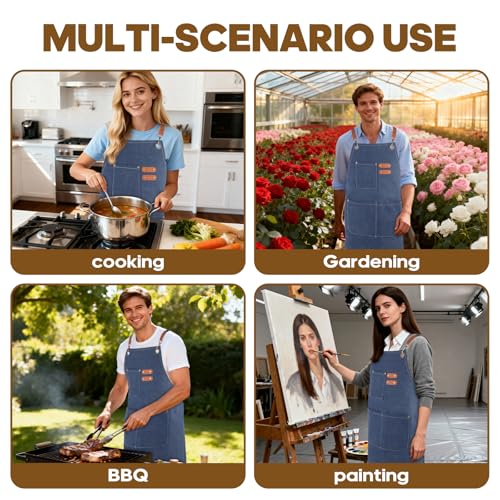 Aprons For Women Men With Large Pockets (Dark Blue)