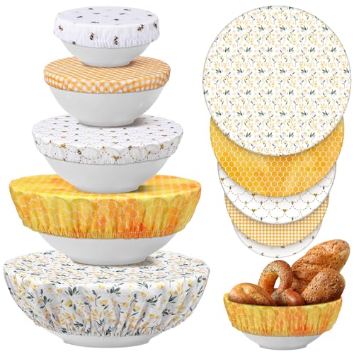 10 Pcs Reusable Bowl Covers in 5 Size (Yellow, White / Bee Style)
