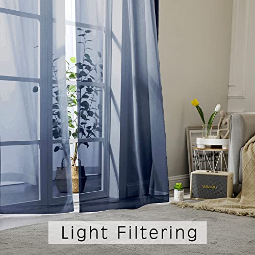 Blue Sheer Curtains (Navy Blue / 42"W x 63"L (Pack of 2))