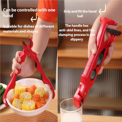3-in-1 Hot Plate Gripper Tongs,Multi-Angle Hot Plate Gripper, Silicone Non-slip Hot Dish Plate Holder,Microwave Oven Cooking,Kitchen Utensil for Bowls,Pans,Dishes (2PCcrose red)
