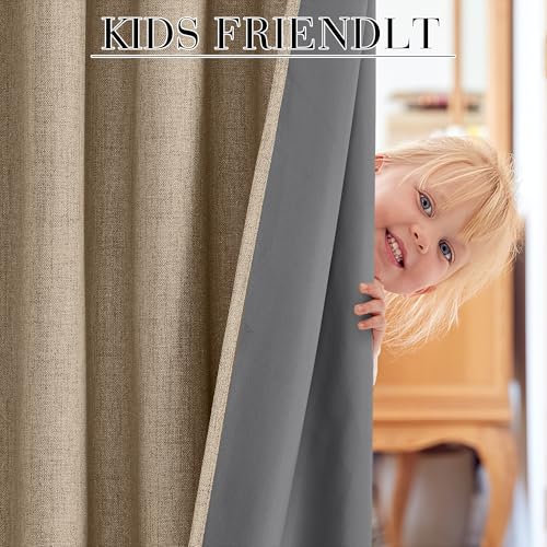 Burlap 100% Blackout Curtains 63 Inch Long for Bedroom Bedroom (Burlap / 52"W x 63"L (Pack of 2))