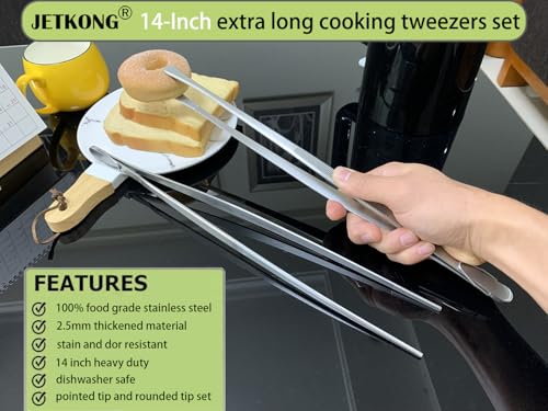 2 Pcs 14 Inch Food Tweezers Stainless Steel Tweezer Tongs Extra (14+14 Inch / Silver)
