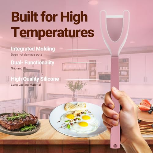 Silicone Egg Flipper Spatula Tongs (Pink)