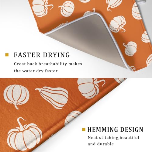 Fall Dish Drying Mat for Kitchen Counter Autumn White Pumpkins Festival Microfiber Absorbent Dish Draining Reusable Washable Foldable Extra Large 18"x24" (24" x 18")