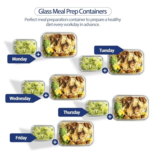 Glass Food Storage Containers with Lids Airtight (Blue)