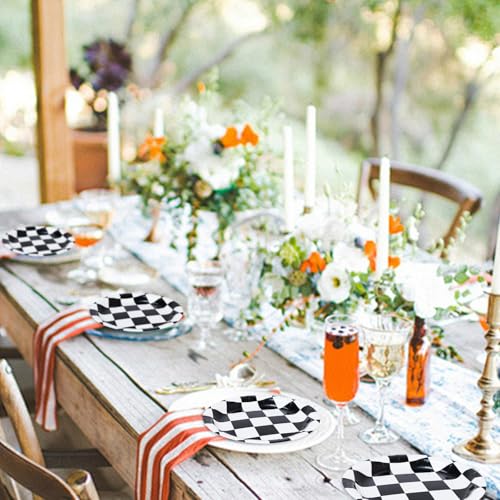 50 Pcs Checkered Paper Plates 7 Inch Black and White Checkered Dessert Plates Disposable Dinner Plates for Racing Theme Party Birthday Baby Shower Decoration Race Car Paper Plates (black and white checkered plates / 50 Pcs)