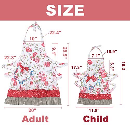 Kitchen Aprons with Pockets for 2 Pockets for Mama and Me (Red-mama and Me Set)
