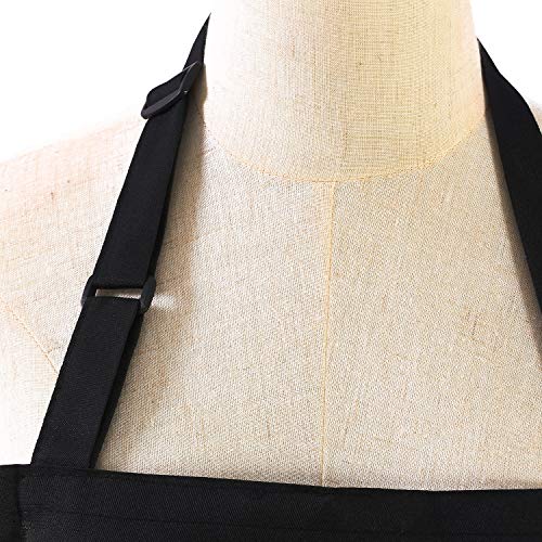 2 Pack Adjustable Bib Apron with 2 Pockets (Black)