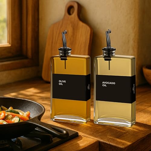 Glass Oil Dispenser for Kitchen (Black / 11.8 fl oz (2-Pack))
