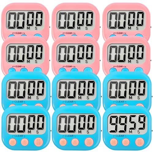 12 Pack Digital Kitchen Timer Small Classroom Timers for Kids Teachers (Blue&pink)
