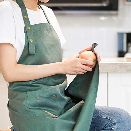 Cotton Art & Kitchen Apron for Painting Pottery Cooking (Green)