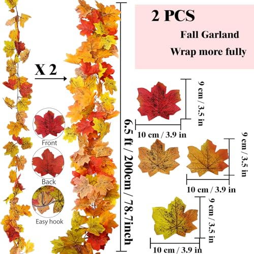 2Pcs 13FT Artificial Fall Leaves Garland for Thanksgiving Decor (2 Pc Fall Leaves Garland / Fall Garland)