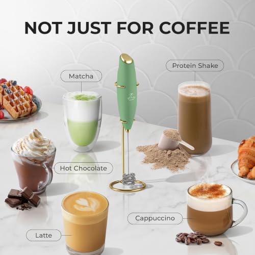 Powerful Milk Frother Wand With Duracell Batteries (Olive Gold / Triple Whisk + Batteries)
