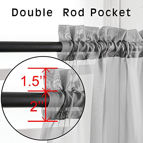 2 Panels Sheer Curtains 63 Inches Long Rod Pocket Light Weight Soft Voile Drapes Curtains for Basement Bathroom Bedroom Living Room (Charcoal Grey / 42"W x 63"L (Pack of 2))