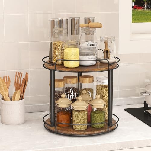 10'' Wood Lazy Susan Turntable Organizer for Cabinet (10 inches 2 Tier)
