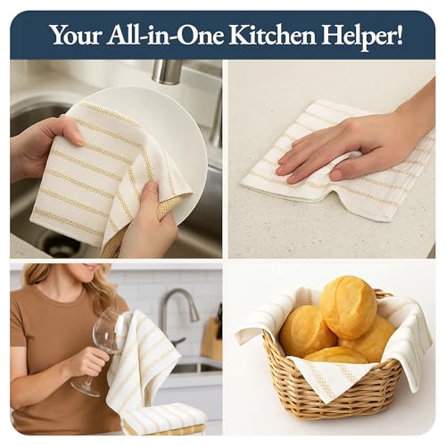 Hand Towels for Kitchen 100% Cotton Absorbent 4 Pack (18"x28" - 4 Pack / 14: Beige Herringbone)