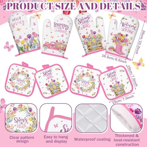 12 Pcs Spring Kitchen Accessories Set Floral Kitchen Towels Oven Mitts and Pot Holders (Spring Tulip)