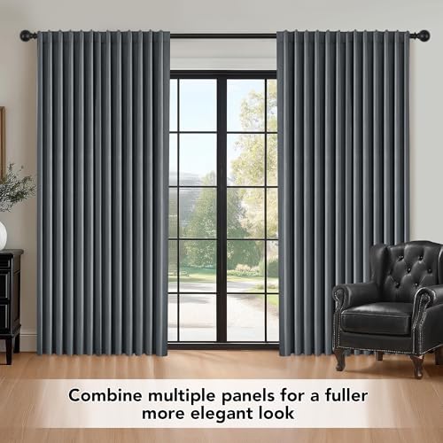 Blackout Curtains for Bedroom Living Room Velvet Grey 50x84 Inch (Grey/Velvet Total Blackout / 50"W x 84"L (Pack of 2))