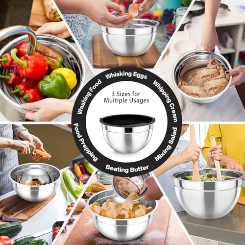 Stainless Steel Mixing Bowls with Airtight Lids (Black / Airtight Lids)