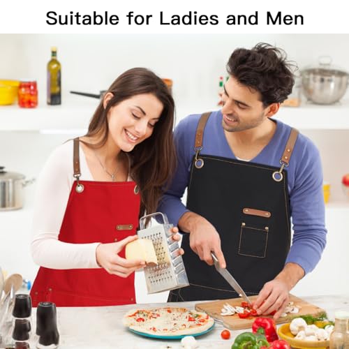 Chef Apron with Cross Back Straps for Men Women (Black)